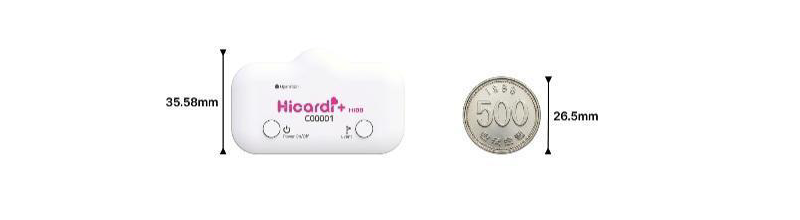 HiCardi+ H100 size comparison: 35.58 mm tall, next to a 26.5 mm coin